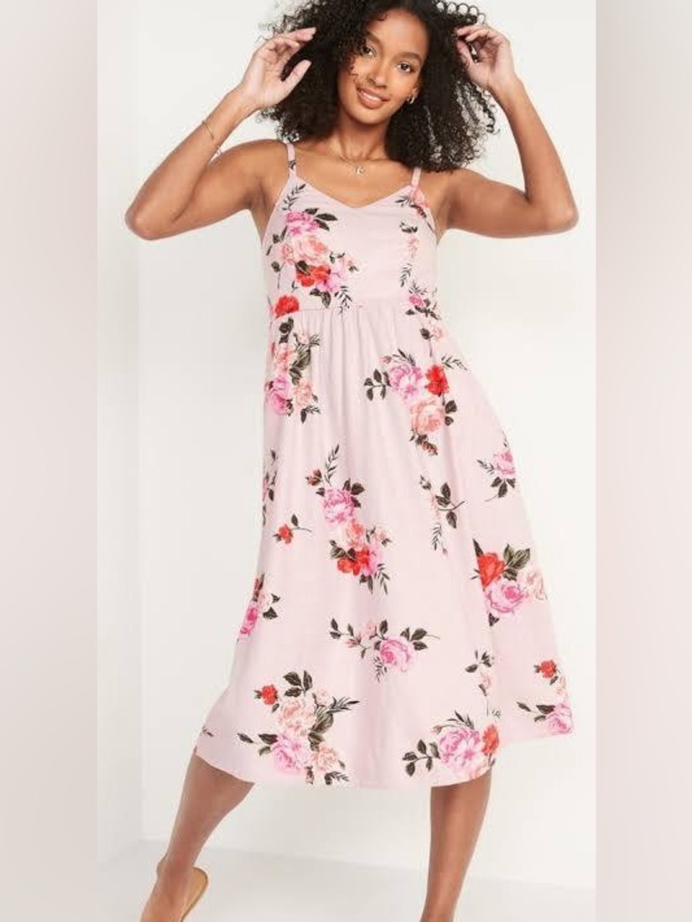 Old Navy Light Pink Floral Sundress - Large - Linen Blend Feminine Pockets
